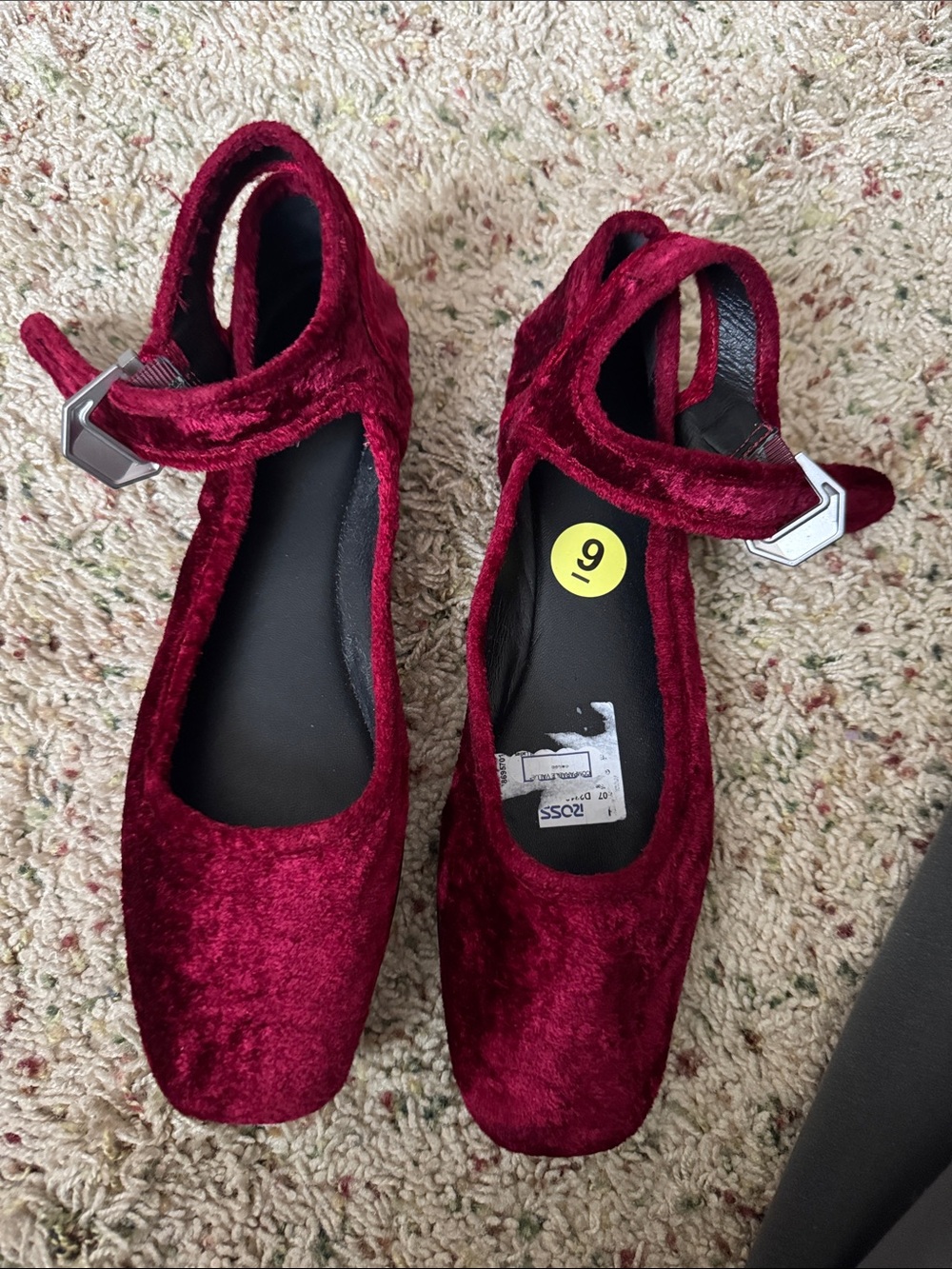 Free People Burgundy Velvet Mary Jane Flats with Ankle Strap